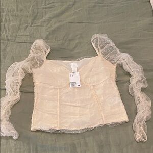 H&M Cream Blouse with Sheer Sleeves